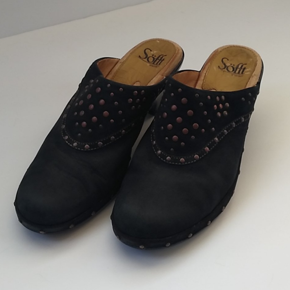 Sofft black suede mules size 7